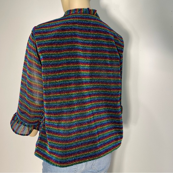 The Tiny Tassel Rainbow Shimmer Striped Ruffle Sleeve and Collar Top Size XL - Picture 7 of 9